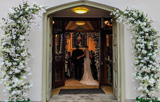 Our new arches used as entrance arches and at the start of the aisle.